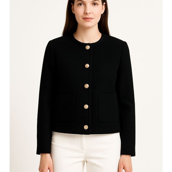 NWT, J. Crew Factory Black Textured Button Up Jacket Size 16 - Picture 1 of 7